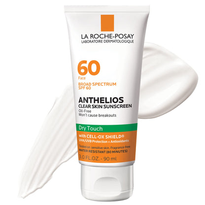 HOTLa Roche-Posay Anthelios Clear Skin SPF 60 Sunscreen for Face & Body, 3oz | Oil-free dry-touch sunscreen with antioxidants that absorbs excess oil, leaves a non-greasy finish, and is oxybenzone free.