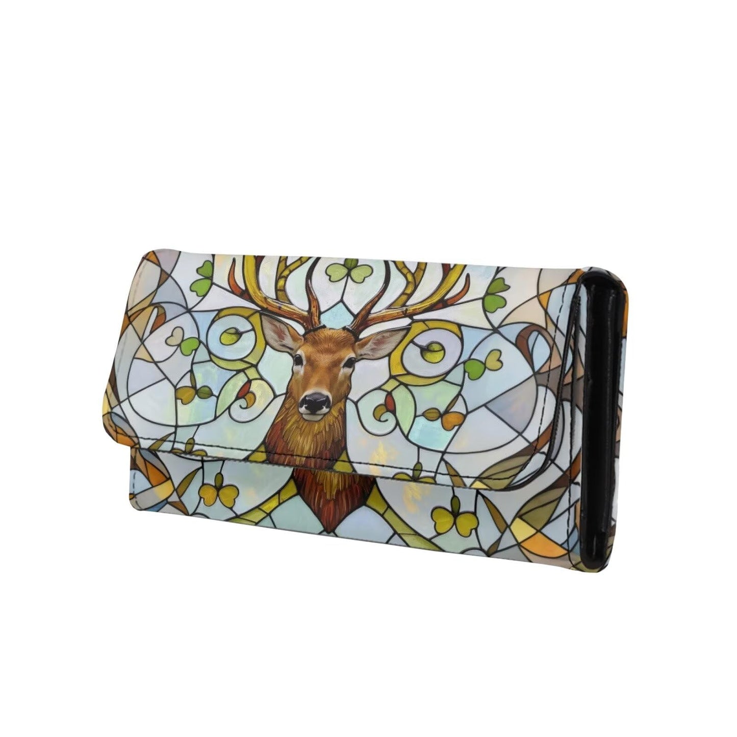 HOTNorth Cardinals Bird Women Wallet Long Trifold Checkbook Wallets with Zipper Pocket, Mosaic Art Birds Flowers Credit Card Holder PU Leather Billfold Wallet Purse