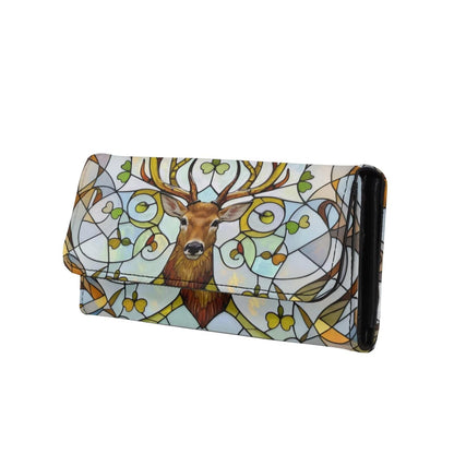 HOTNorth Cardinals Bird Women Wallet Long Trifold Checkbook Wallets with Zipper Pocket, Mosaic Art Birds Flowers Credit Card Holder PU Leather Billfold Wallet Purse