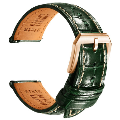 HOTREZERO Leather Watch Band for Men, Quick-Release Alligator Grain Embossed | REZERO Watch Bands Replacement | Luxury Style | 316L Stainless Steel Hardware | Curved End for Round Dial | 19/20/21/22mm