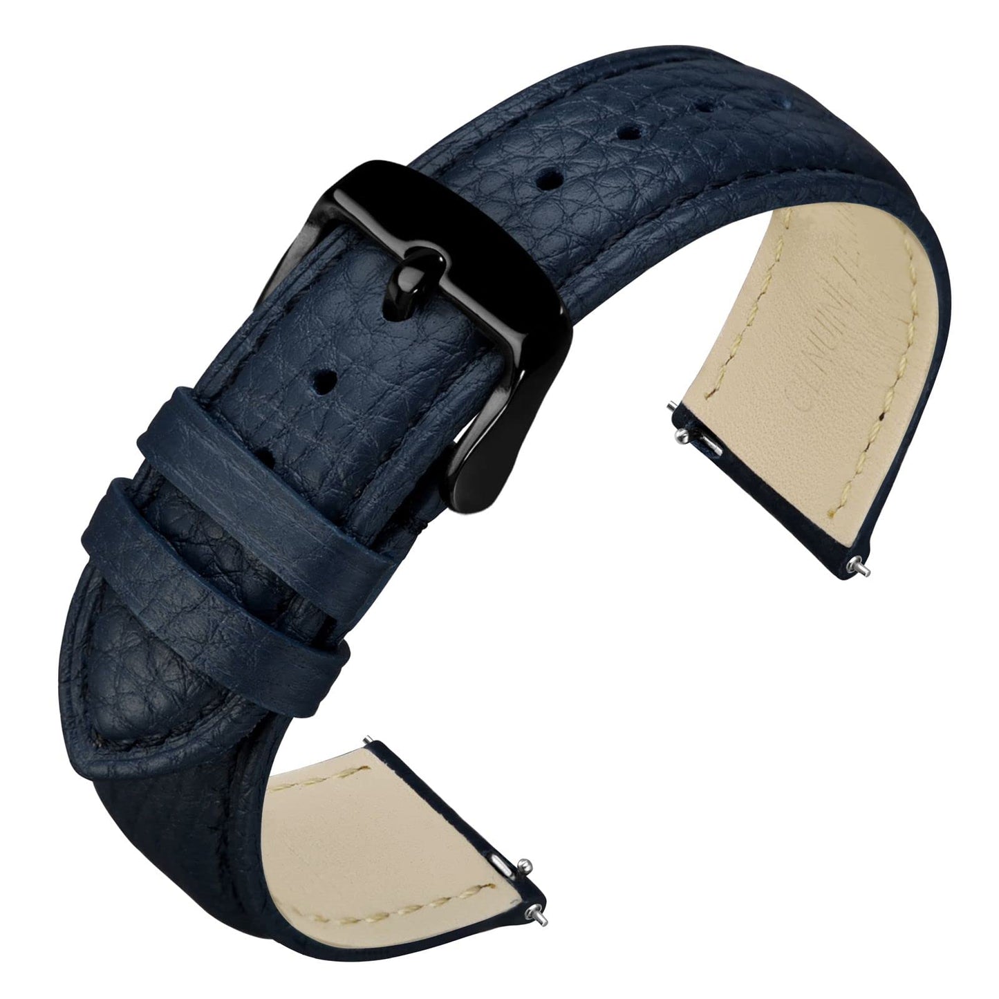 HOTANNEFIT Watch Band 18mm, Quick Release Textured Padded Leather Straps with Gold Buckle for Men and Women (Black)