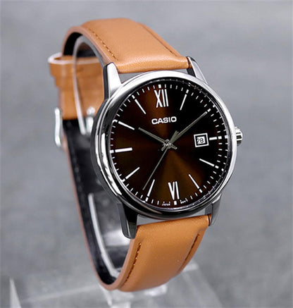 HOTCasio MTP-V002L-5B3 Men's Dress Brown Leather Band Brown Dial Date Watch