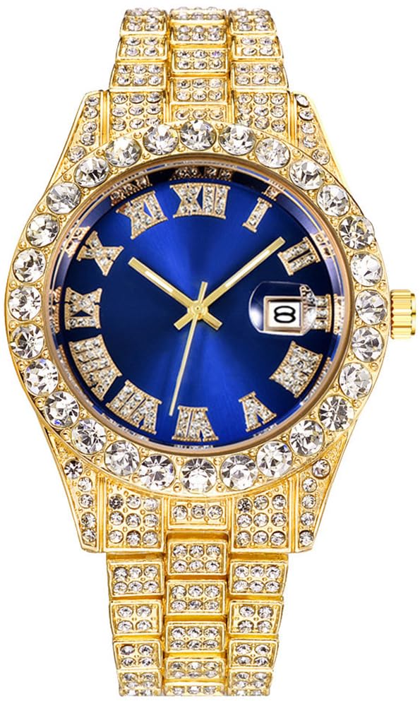 HOTHip Hop Watches for Men Iced-Out Bling Diamond Luxury Quartz Watches with Date