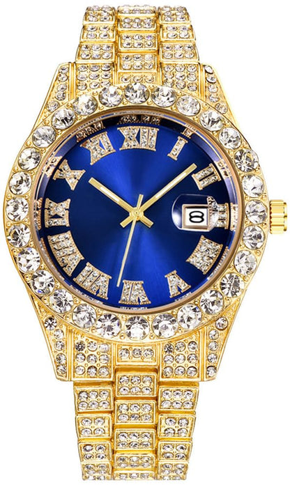 HOTHip Hop Watches for Men Iced-Out Bling Diamond Luxury Quartz Watches with Date
