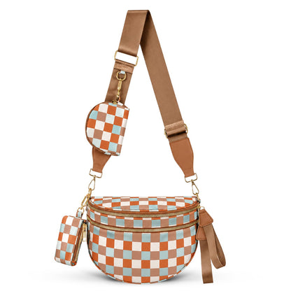 HOTCross Body Bag for Women Bum Bag Checkered Belt Bags Fanny Packs for Girls Travel Purse Fashion Waist Packs Crossbody Nylon Purse Trendy Shoulder Bags for Womens