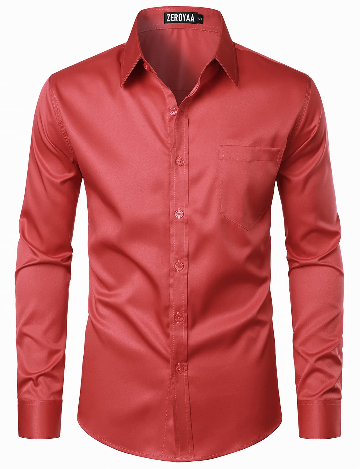 HOTZEROYAA Men's Urban Stylish Casual Business Slim Fit Long Sleeve Button Up Dress Shirt with Pocket