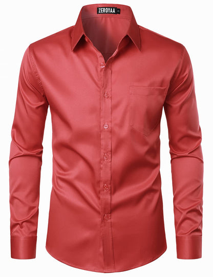 HOTZEROYAA Men's Urban Stylish Casual Business Slim Fit Long Sleeve Button Up Dress Shirt with Pocket