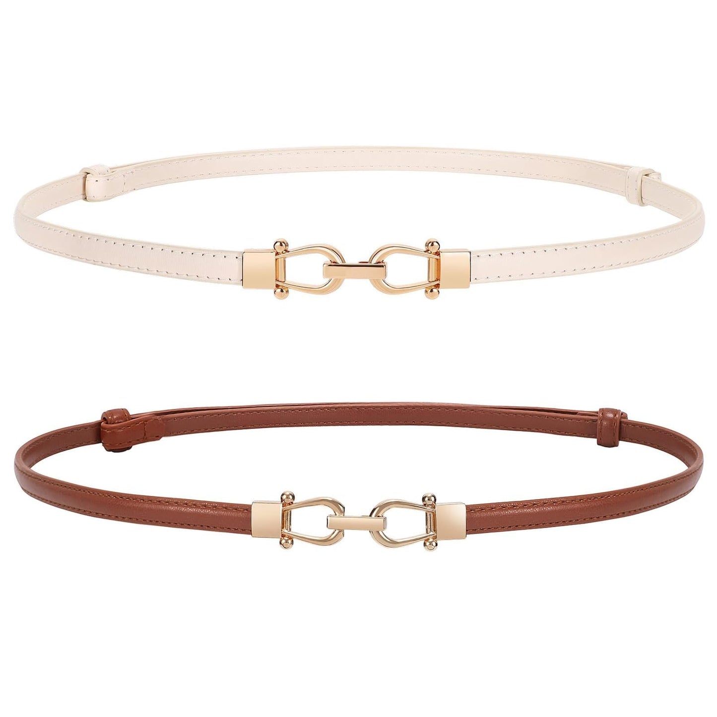 HOTWERFORU Women Classic Leather Belt With Square Gold Silver Buckle For Jeans Pants