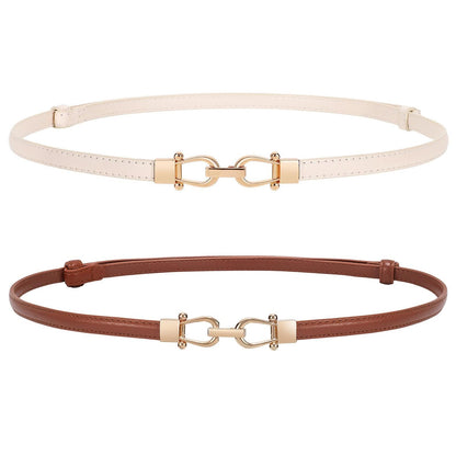 HOTWERFORU Women Classic Leather Belt With Square Gold Silver Buckle For Jeans Pants