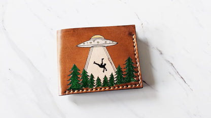 HOTUFO abduction wallet, Men's 3D Genuine Leather Wallet, Handmade wallet, Carved wallet, Tooled wallet, Airbrush Art, Biker wallet, Custom wallet, Personalized wallet