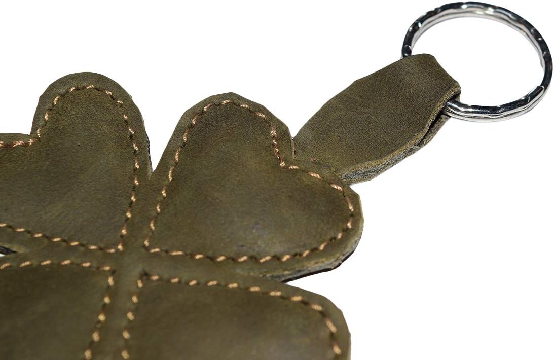 HOTHide & Drink, Lucky Clover Keychain, Good Luck Keyring, Four-Leaf, Key Organizer Holder, Full Grain Leather, Handmade, Peat Moss