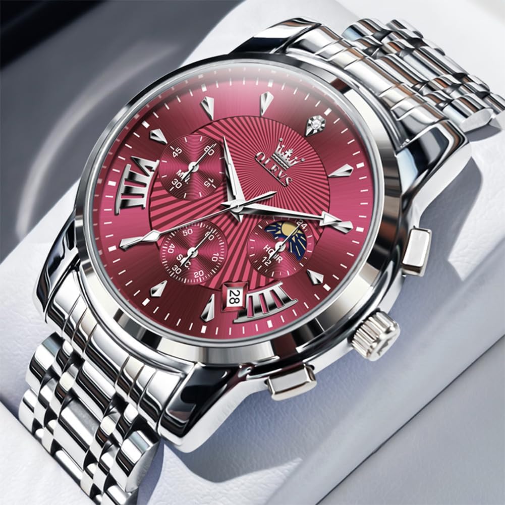 HOTOLEVS Watches Men Stainless Steel Chronograph Watch Luxury Big Face Man Dress Watches Waterproof Roman Numeral Analog Quartz Men Wrist Watch Diamond Relojes para Hombre(Silver/Black/Gold/Red/Blue)