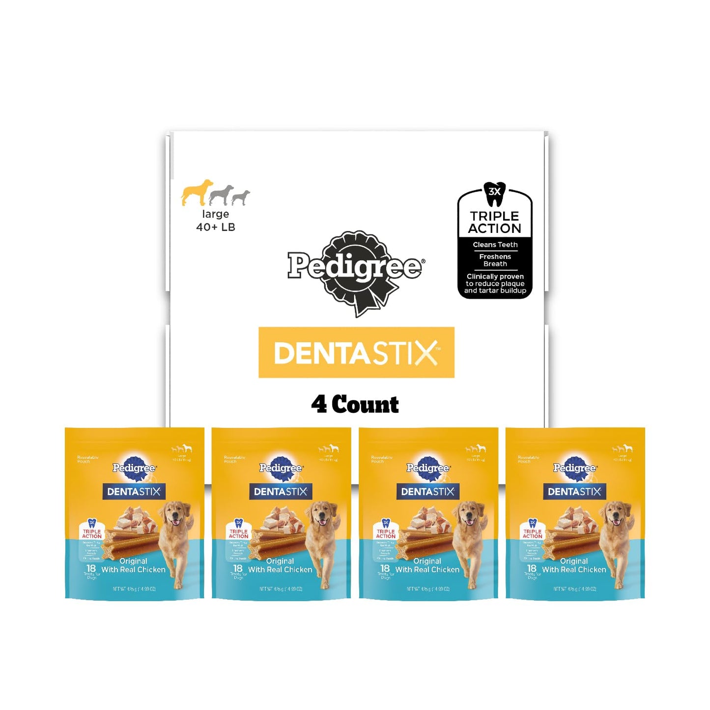 HOTPedigree Dentastix Large Breed Dog Dental Treats, Variety, 51 Count | Original, Beef & Fresh Flavors, triple action dental care, reduces tartar, cleans teeth, freshens breath, for dogs 40+ lbs