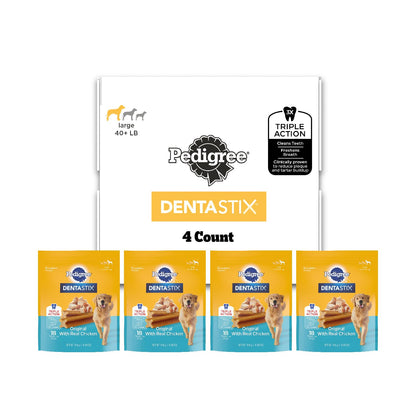HOTPedigree Dentastix Large Breed Dog Dental Treats, Original, 40 Count | Triple action dental care, reduces tartar, cleans teeth, freshens breath, for dogs 40+ lbs, no added sugar/fillers