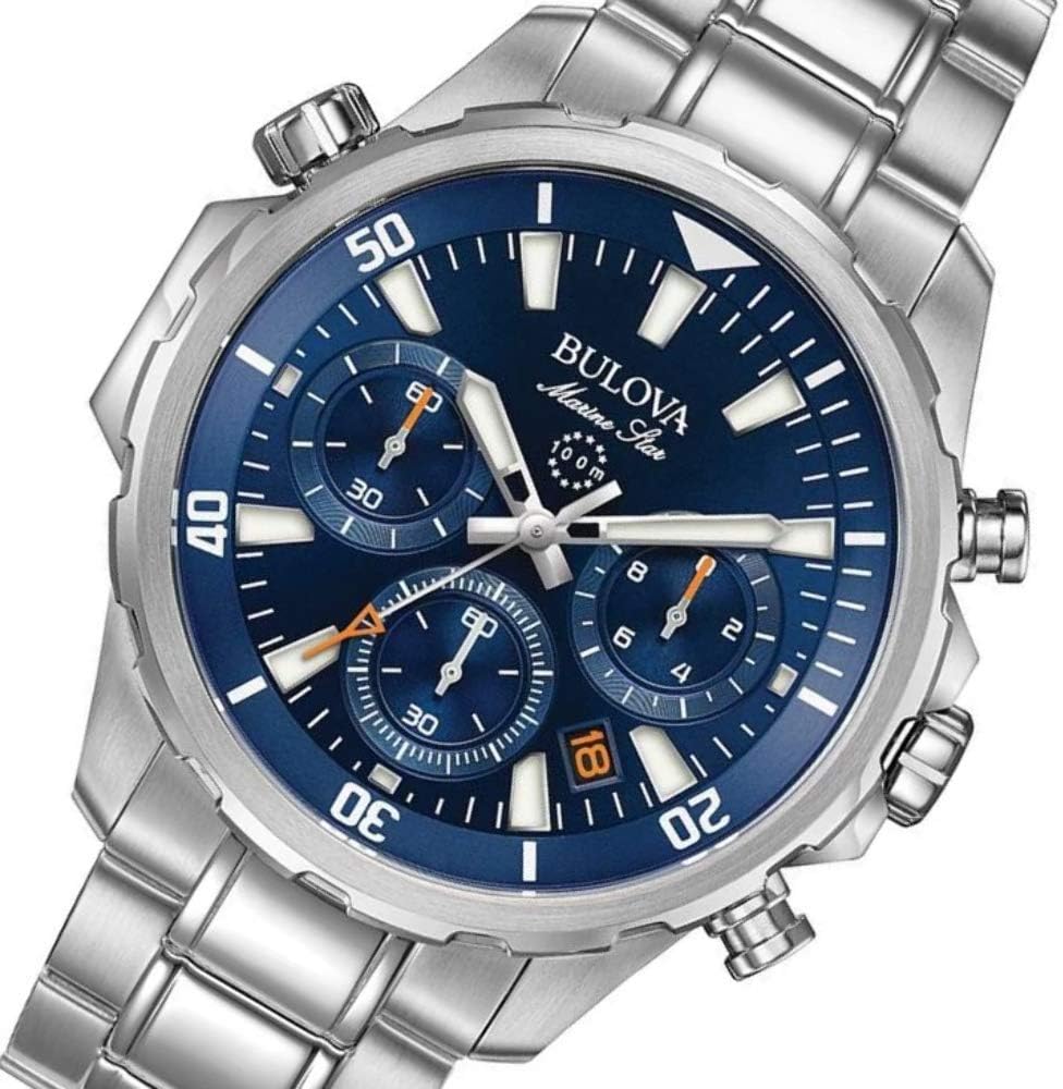 HOTBulova Men's Marine Star Series B Stainless Steel 6-Hand Chronograph Quartz Watch, Blue Dial Style: 96B256