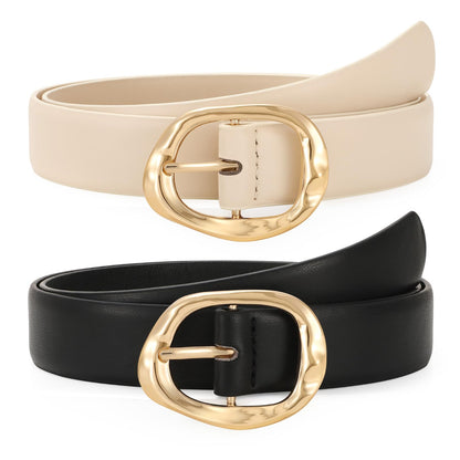 HOTTRIWORKS 2 Pack Leather Belts for Women Fashion Waist Belt with Liquid Shapes Women Belt for Jeans Pants Dresses