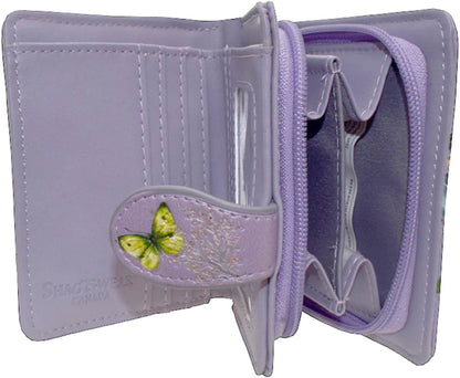 HOTShag Wear Floral Butterfly Small Animal Wallet for Women and Teen Girls Vegan Faux Leather 4.5" Purple