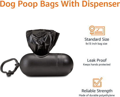 HOTAmazon Basics Dog Poop Leak Proof Bags with Dispenser and Leash Clip, Unscented, 13" x 9", 600 Count