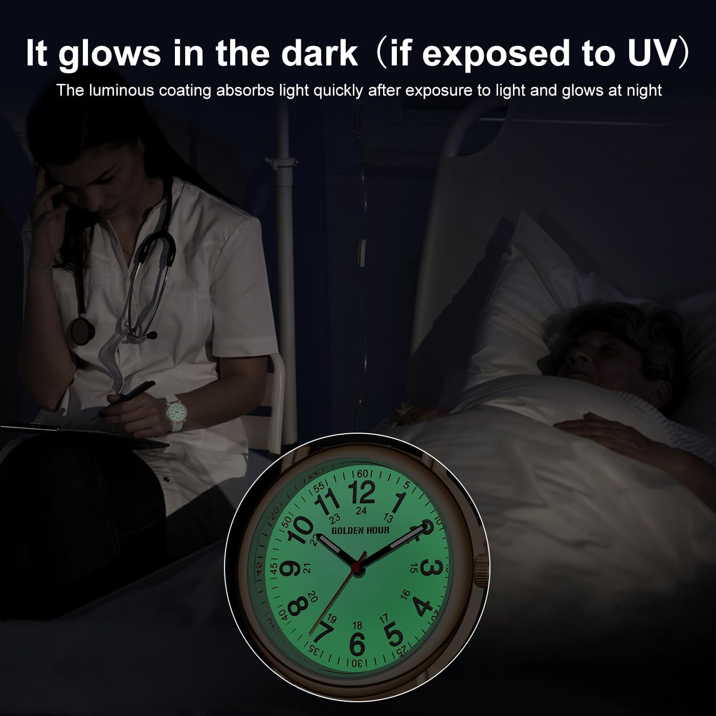HOTGOLDEN HOUR Waterproof Nurse Watch for Medical Professionals, Students Women Men - Military Time Luminouse Easy Read Dial, 24 Hour with Second Hand, Colorful Silicone Band