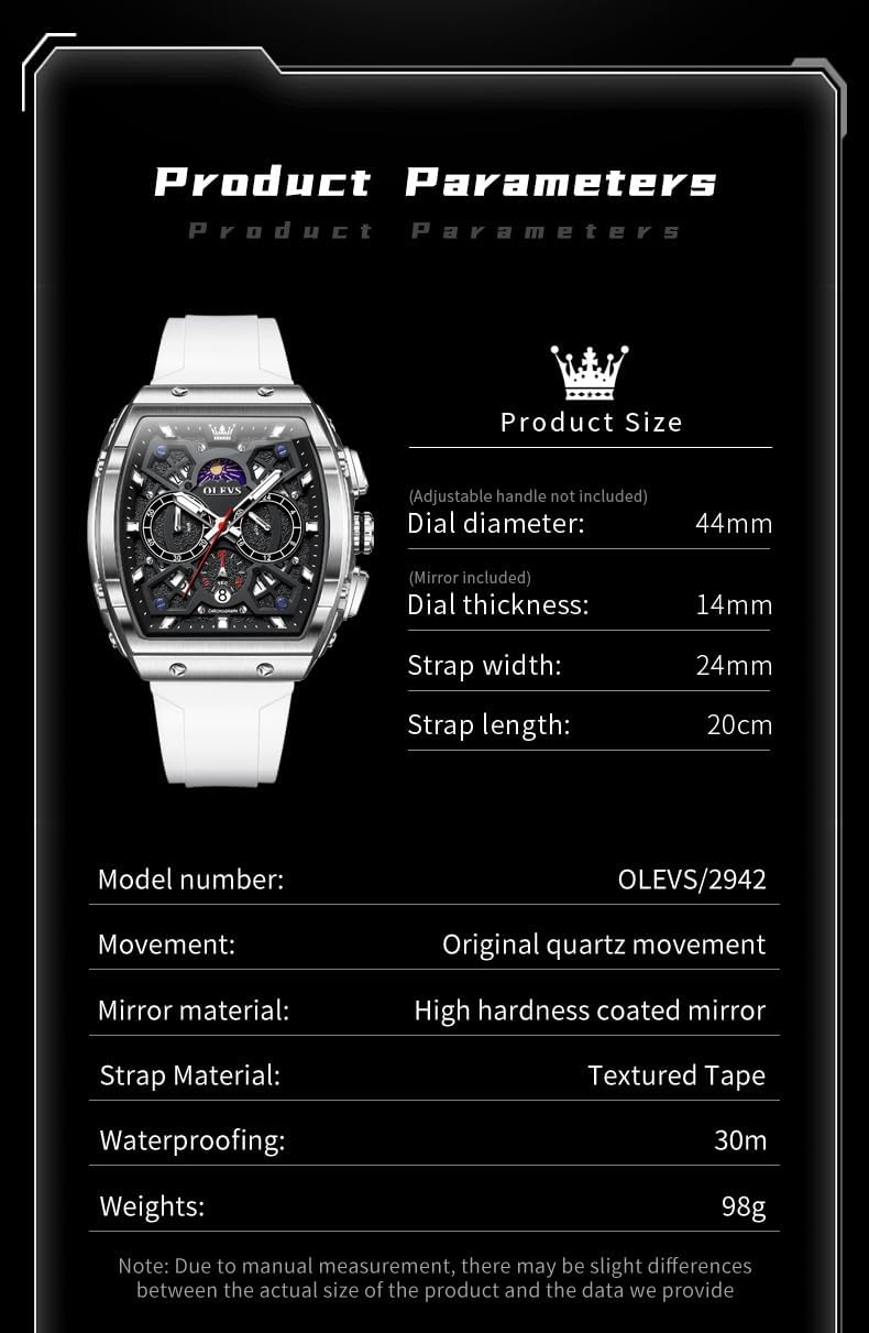 HOTOLEVS Watch Men Luxury Casual Square Skeleton Chronograph Watches