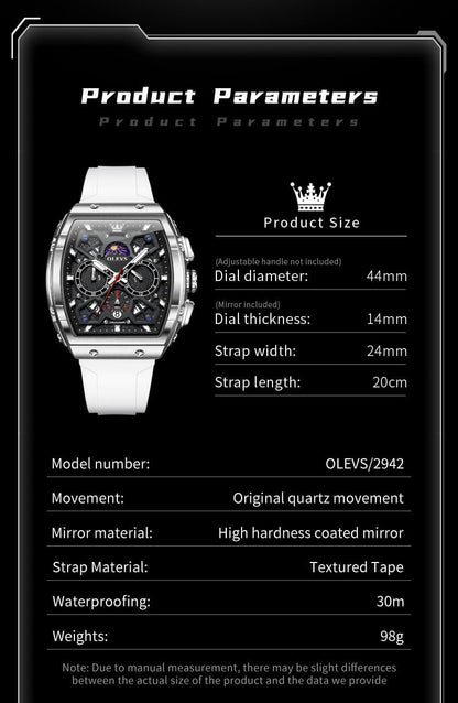 HOTOLEVS Watch Men Luxury Casual Square Skeleton Chronograph Watches