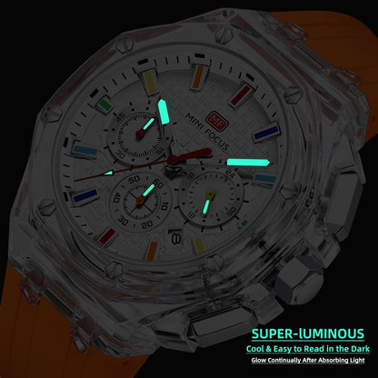 HOTMINI Focus Men Watches,Unique Transparent (Mutifunction/Light Weight/Calendar/Waterproof) Silicone Strap Fashion Wrist Watches for Men