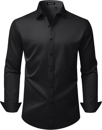 HOTMens Wrinkle Free Dress Shirts Regular Fit Business Button Down Shirt Formal Long Sleeve Wedding Stretch Shirts
