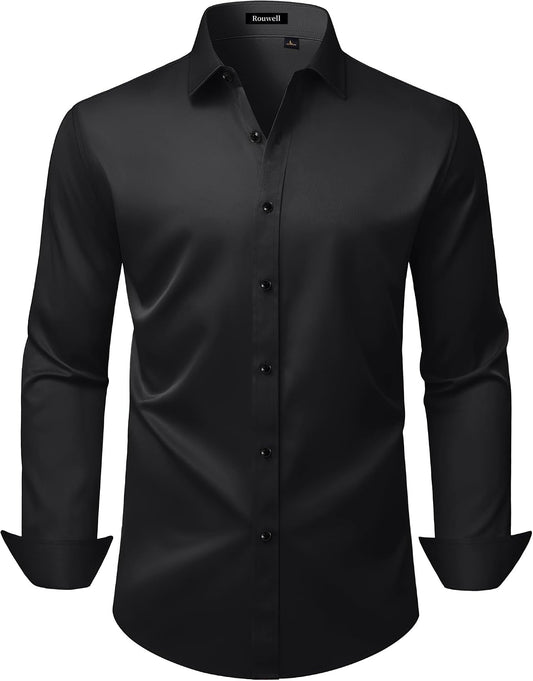 HOTMens Wrinkle Free Dress Shirts Regular Fit Business Button Down Shirt Formal Long Sleeve Wedding Stretch Shirts