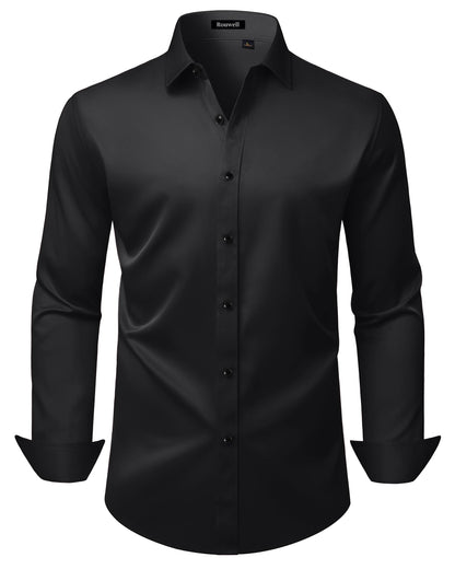 HOTMens Wrinkle Free Dress Shirts Regular Fit Business Button Down Shirt Formal Long Sleeve Wedding Stretch Shirts