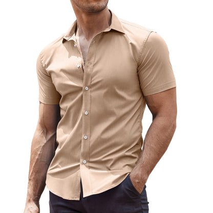 HOTCOOFANDY Men's Muscle Fit Dress Shirts Wrinkle-Free Short Sleeve Casual Button Down Shirt