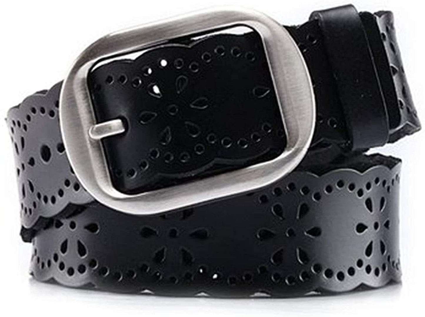 HOTJASGOOD Women's Hollow Flower Genuine Leather Belt for Jeans Pants Wide Belt for Ladies