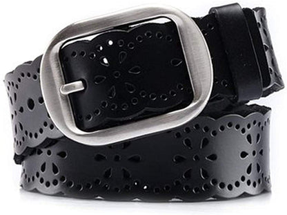 HOTJASGOOD Women's Hollow Flower Genuine Leather Belt for Jeans Pants Wide Belt for Ladies