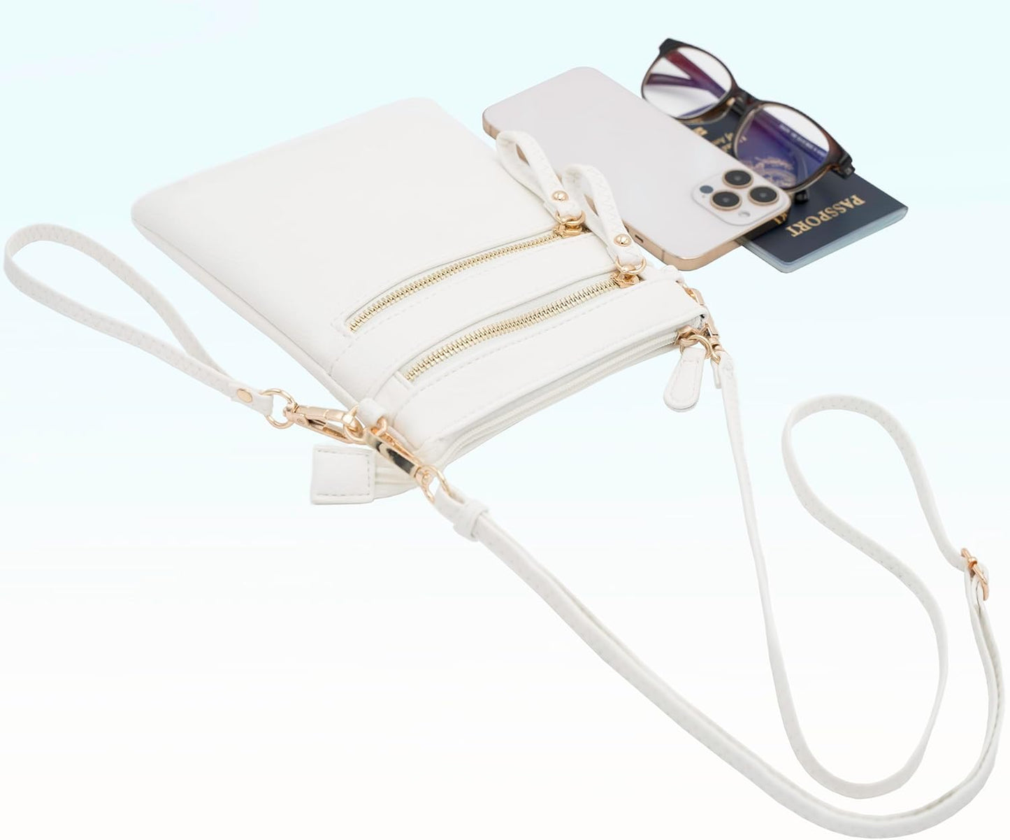 HOTSolene Small Crossbody Bag for Women, Multi Zip Pockets with Detachable Wristlet, Lightweight Travel Purse, Cell Phone Pouch