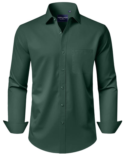 HOTAlimens & Gentle Men's Dress Shirts Long Sleeve Wrinkle-Free Stretch Shirts Solid Formal Button Down Shirt with Pocket