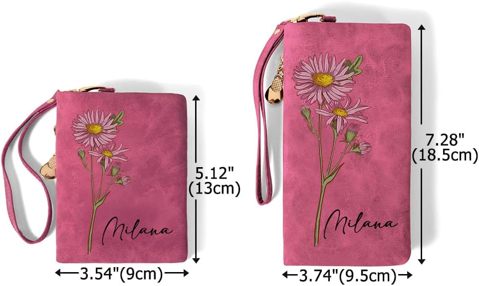 HOTPersonalized Wallets for Women – Custom Wallet with Watercolor Birth Flower & Name, PU Leather Tri-Fold Wristlet Wallet Women, Card Holder Birthday Anniversary Christmas Gift