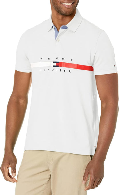 HOTTommy Hilfiger Men's Short Sleeve Cotton Pique Flag Graphic Polo Shirt in Custom Fit