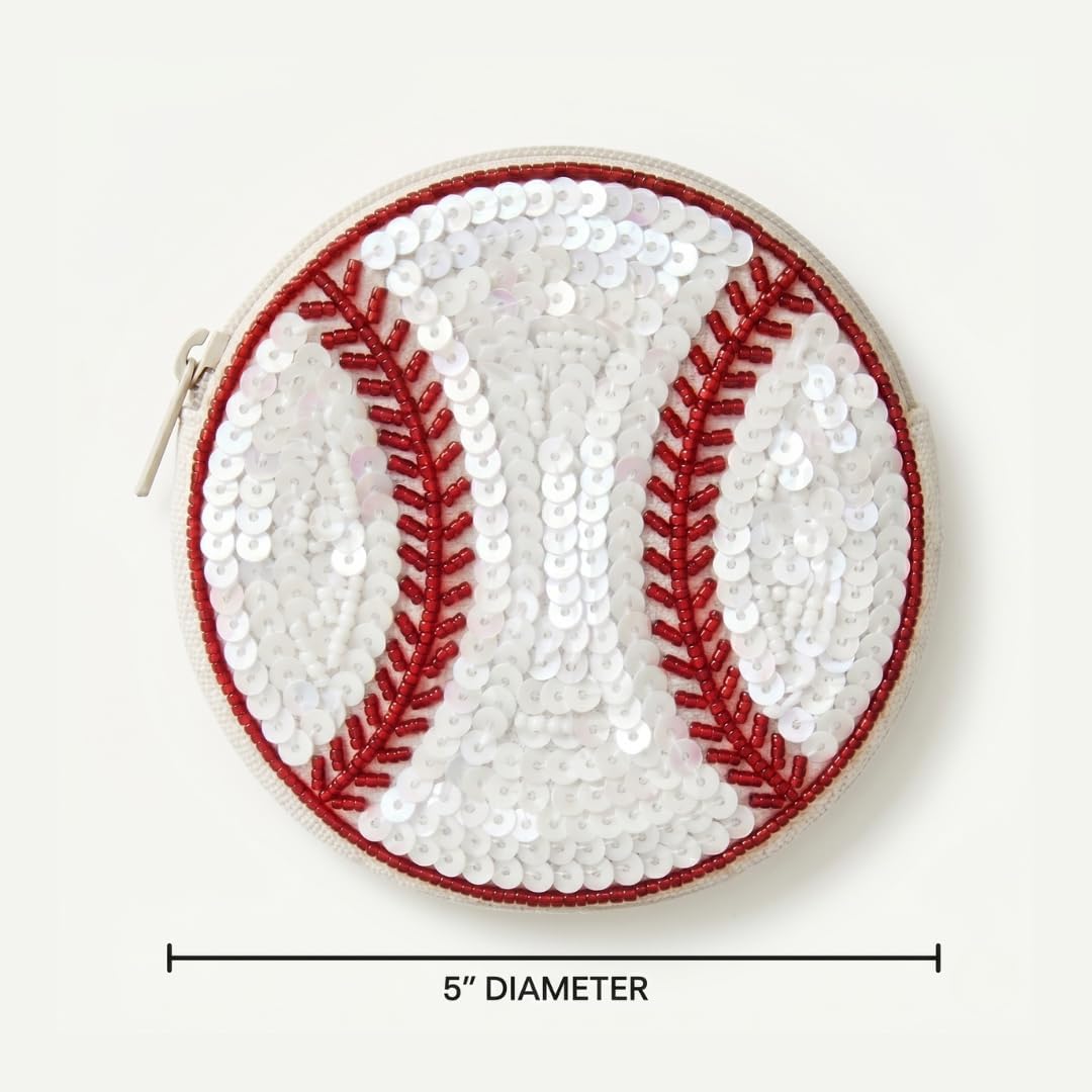 HOTBeaded Coin Purse Change Zipper Pouch Wallet Baseball | Handmade Beadwork, Compact Organizer, Cash Holder, Card Storage, Makeup Pouch, Giftable Accessory, Everyday Carry