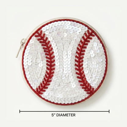 HOTBeaded Coin Purse Change Zipper Pouch Wallet Baseball | Handmade Beadwork, Compact Organizer, Cash Holder, Card Storage, Makeup Pouch, Giftable Accessory, Everyday Carry