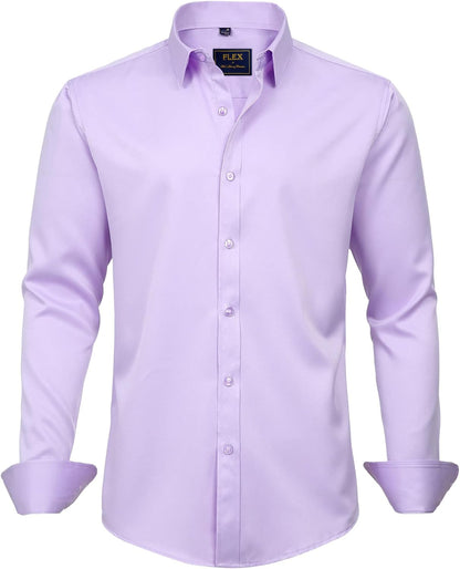 HOTJ.VER Men's Dress Shirts Solid Long Sleeve Stretch Wrinkle-Free Formal Shirt Business Casual Button Down Shirts