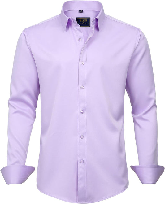 HOTJ.VER Men's Dress Shirts Solid Long Sleeve Stretch Wrinkle-Free Formal Shirt Business Casual Button Down Shirts