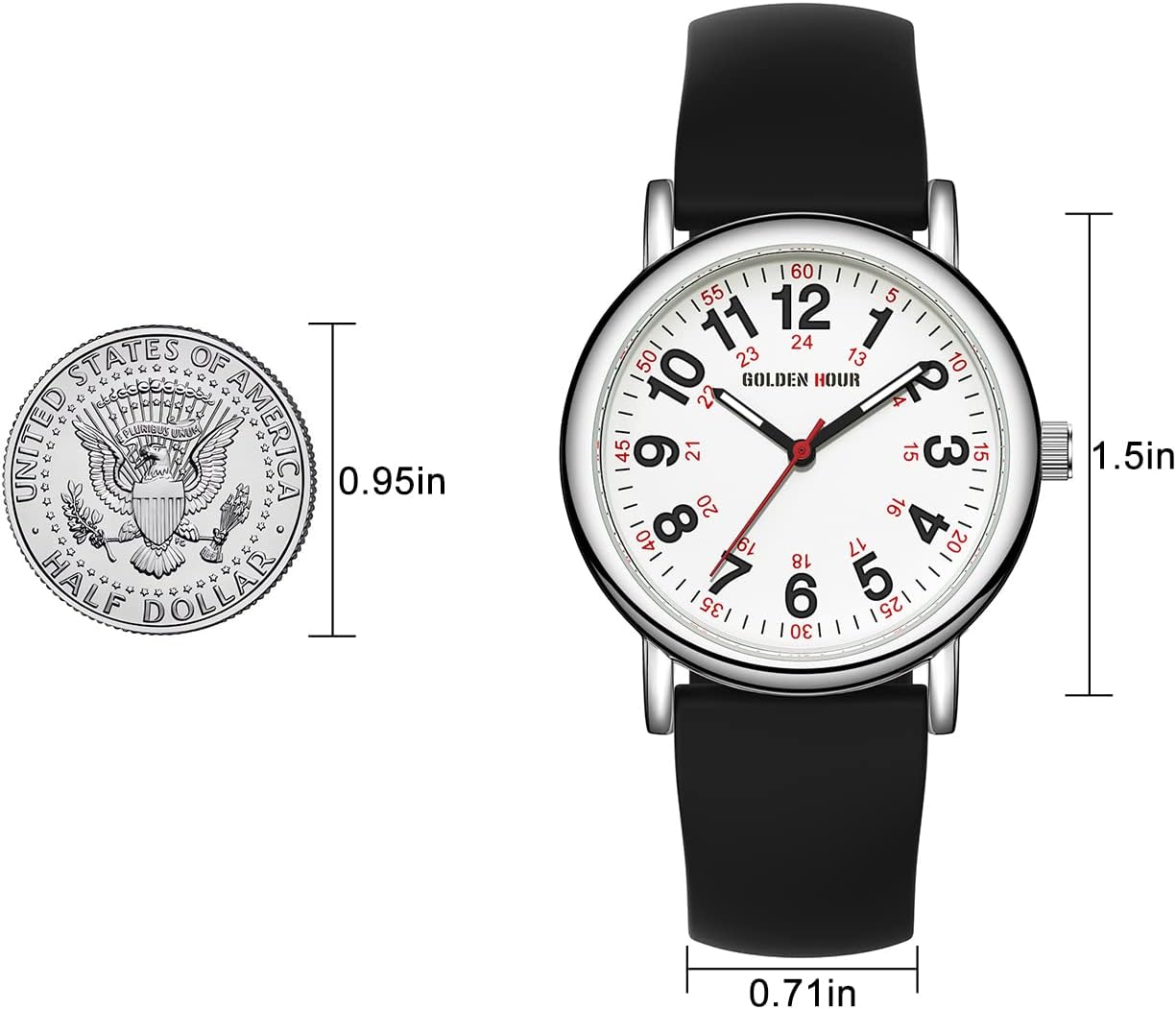 HOTGOLDEN HOUR Waterproof Nurse Watch for Medical Professionals, Students Women Men - Military Time Luminouse Easy Read Dial, 24 Hour with Second Hand, Colorful Silicone Band