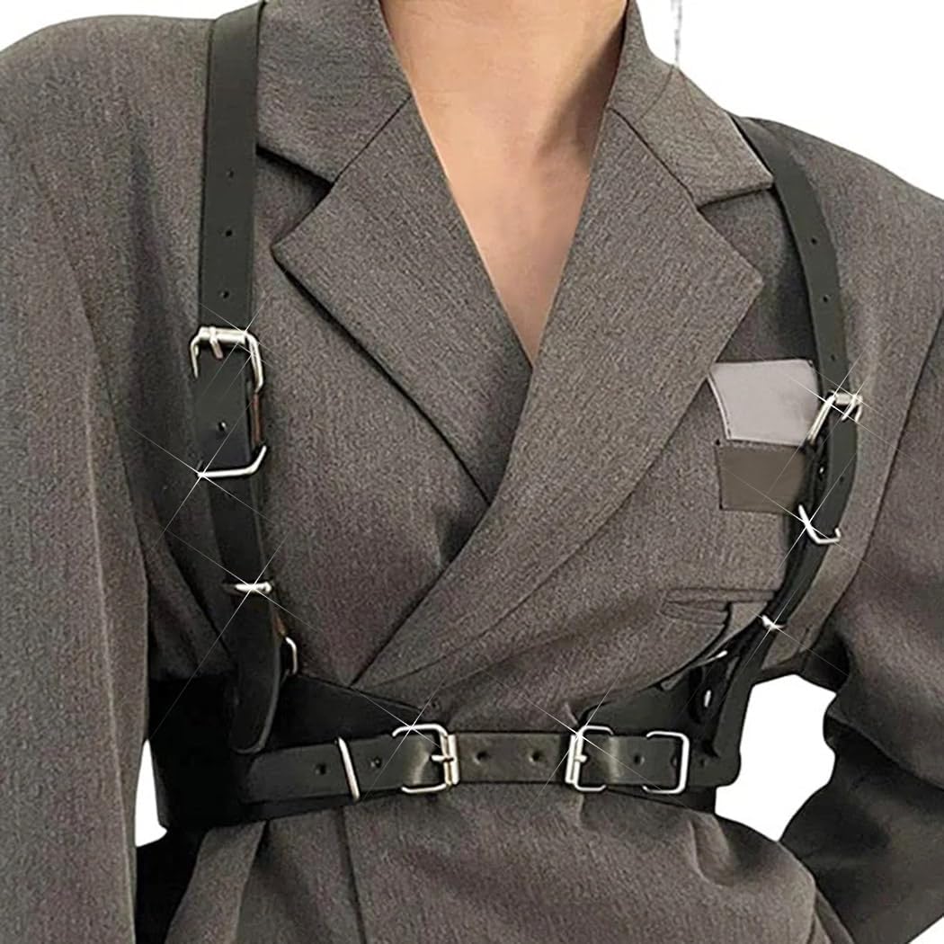 HOTBODIY Punk Women Waist Belts PU Leather Fashion Body Chain Belt Rave Halloween Accessories Belt Adjustable Goth