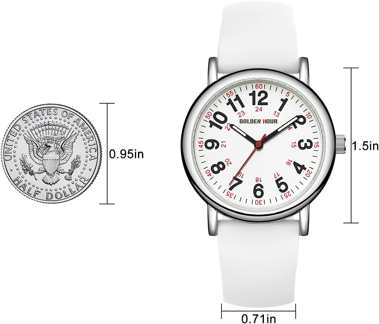 HOTGOLDEN HOUR Waterproof Nurse Watch for Medical Professionals, Students Women Men - Military Time Luminouse Easy Read Dial, 24 Hour with Second Hand, Colorful Silicone Band