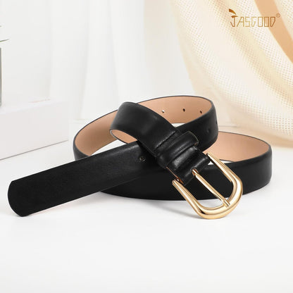 HOTJASGOOD Leather Belt Women Belts for Jean Pants with Gold Buckle Fashion Ladies Waist Belt