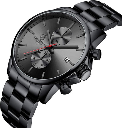 HOTGOLDEN HOUR Fashion Business Mens Watches with Stainless Steel Waterproof Chronograph Quartz Watch for Men, Auto Date