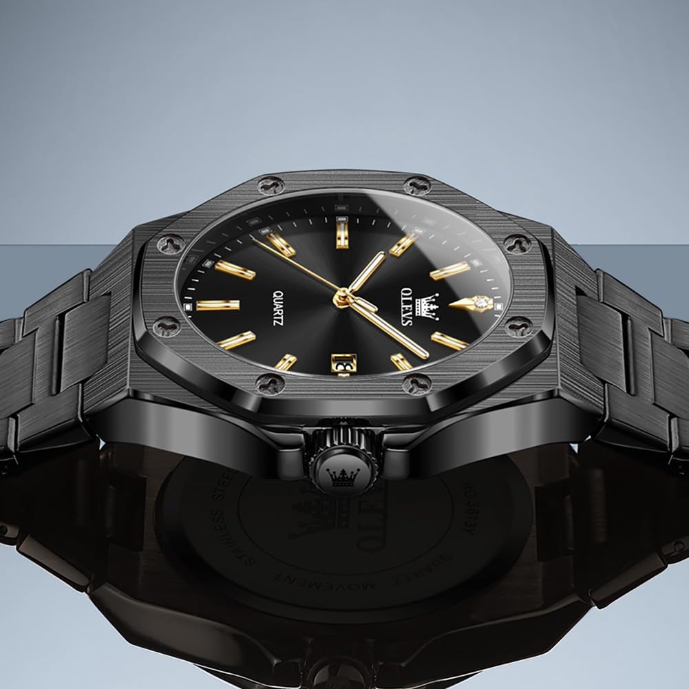 HOTOLEVS Mens Watches Octagonal Luxury Stainless Steel Dress Watches for Men Quartz Analog Large Face Luminous Relojes para Hombres