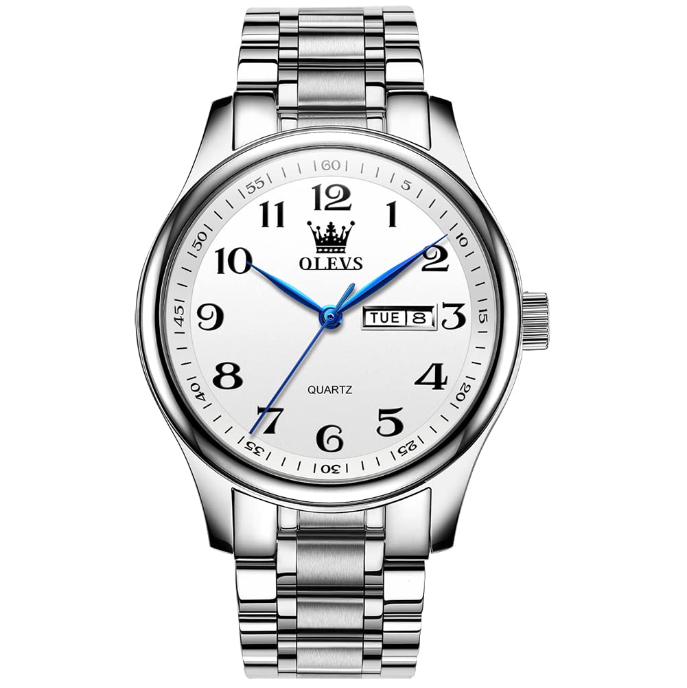 HOTOLEVS Men's Luxury Stainless Steel Watch, Big Face Gold Silver Two Tone Three Hand Analog Quartz Watch, Easy to Read Waterproof Luminous Day Date Wrist Watches for Men