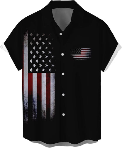 HOTWHO IN SHOP Men's 4th of July American Flag Patriotic Shirts Short Sleeve Button Up USA Memorial Day Shirts
