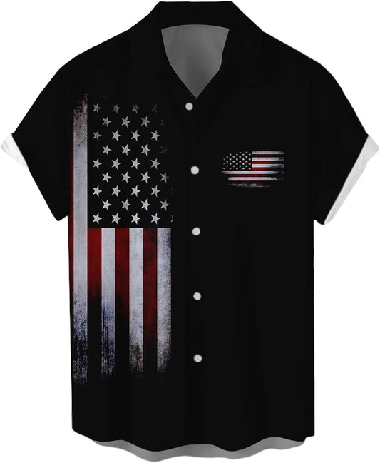 HOTWHO IN SHOP Men's 4th of July American Flag Patriotic Shirts Short Sleeve Button Up USA Memorial Day Shirts