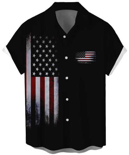 HOTWHO IN SHOP Men's 4th of July American Flag Patriotic Shirts Short Sleeve Button Up USA Memorial Day Shirts